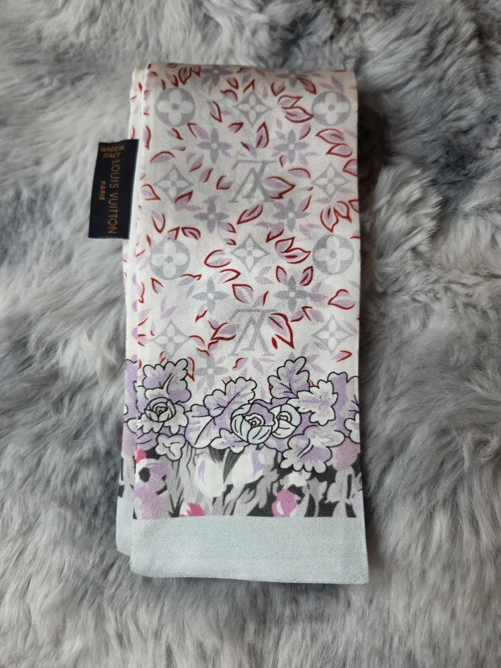 Pink and White Floral Silk Scarf